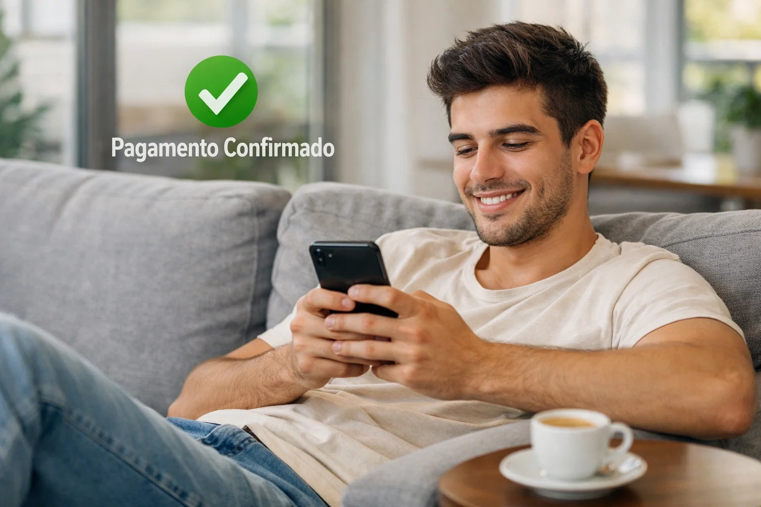 Pessoa a usar MB Way no smartphone para fazer pagamento móvel em casa de apostas